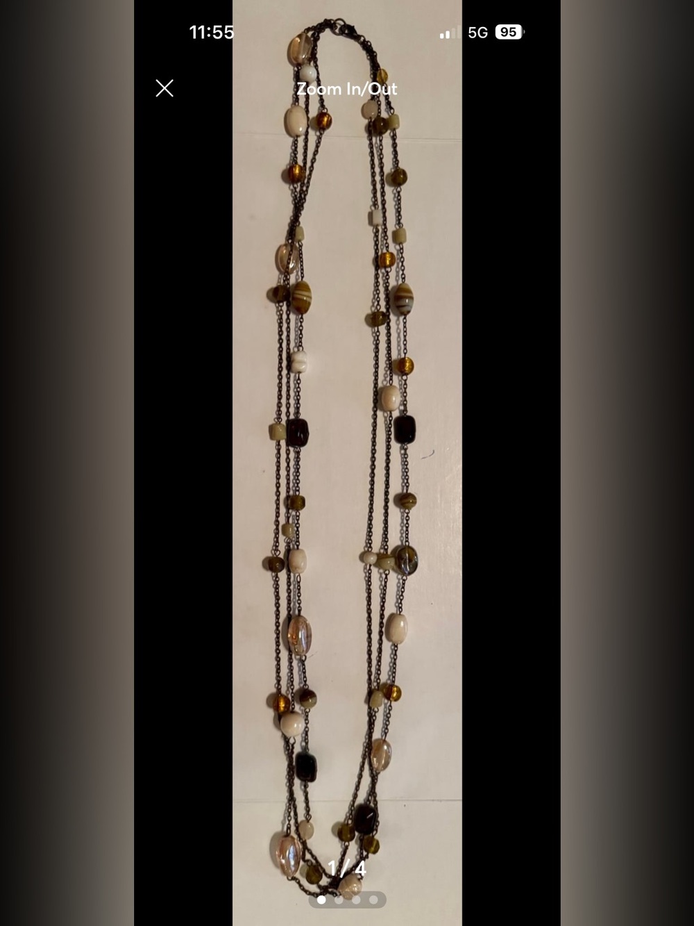 Multi-Strand Beaded Necklace in Brown and Cream